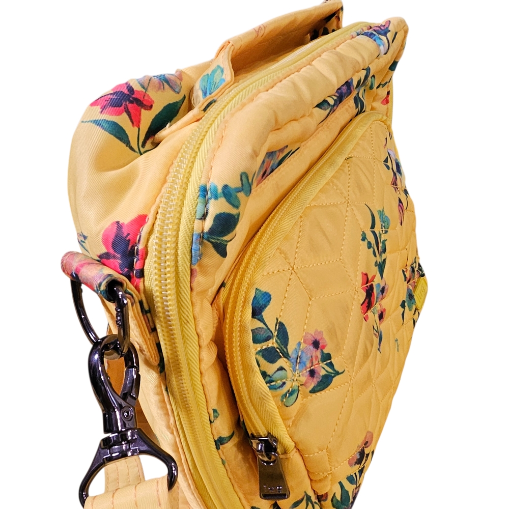 Lug Ranger Bouquet Yellow Patterned Floral Quilted Crossbody Bag Green Lining - Picture 4 of 7